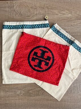 Tory Burch Fabric Logo Drawstring Dust Bags Lot of 3 Travel Storage